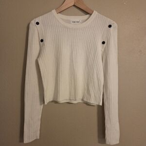 LINE + DOT Cream Ribbed Knit Crewneck Cropped Button Sleeve Sweater Women's XS